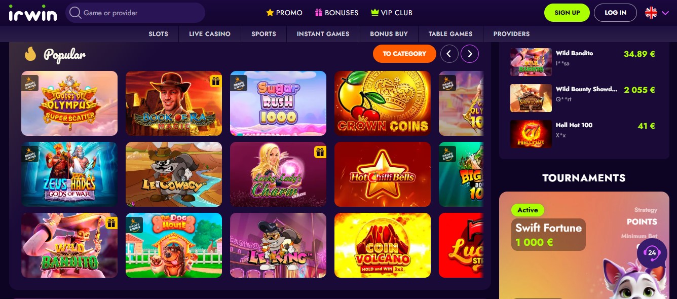 OOF the Goldmine Planet loaded at Irwin Casino with bonus spins counter